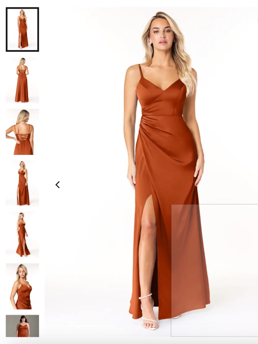 Azazie Marchella Burnt Orange A-Line Corset Stretch Satin Bridesmaid Dress
